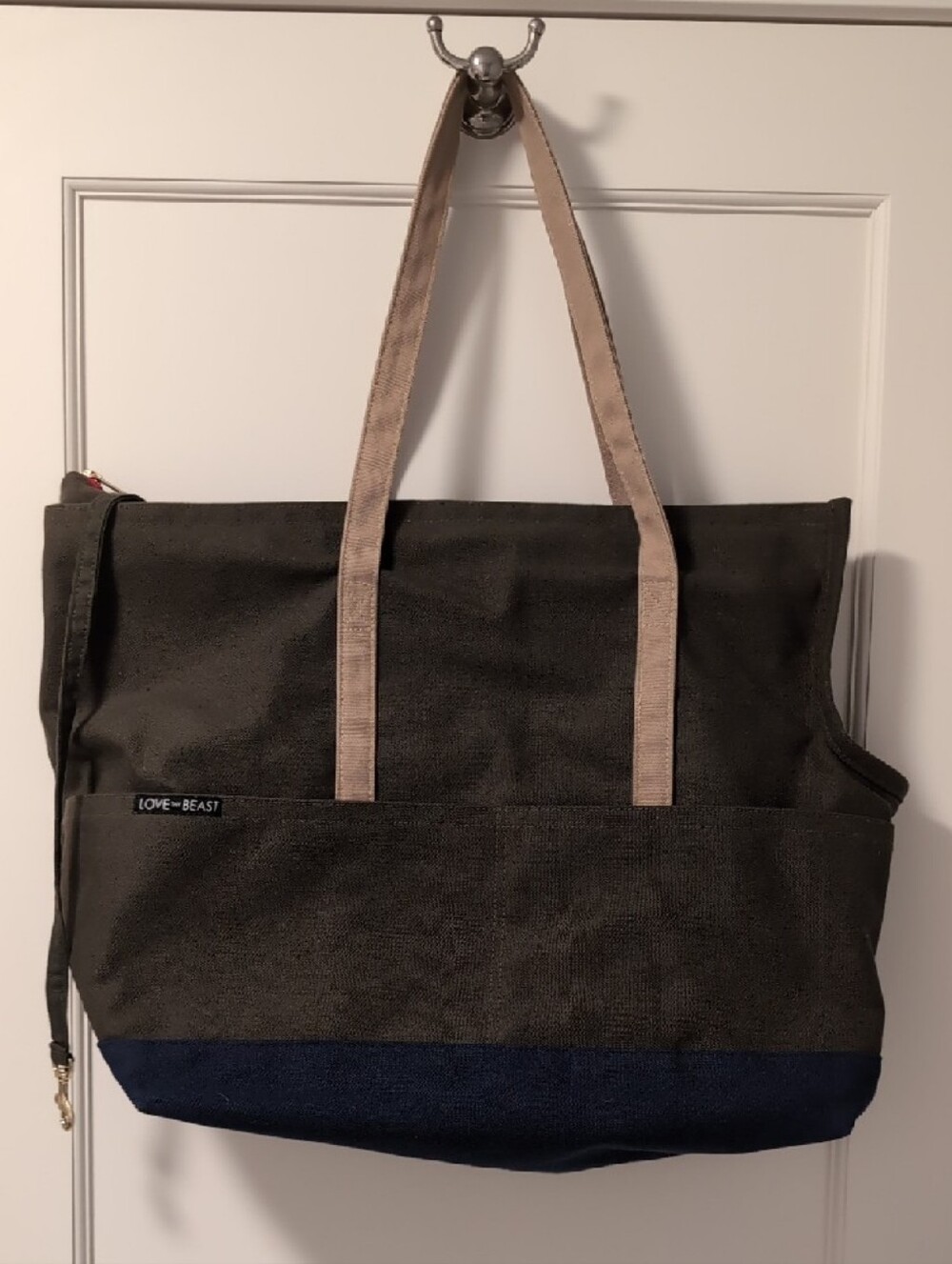 LoveThyBeast Canvas Pet Tote Bag in Olive and Navy